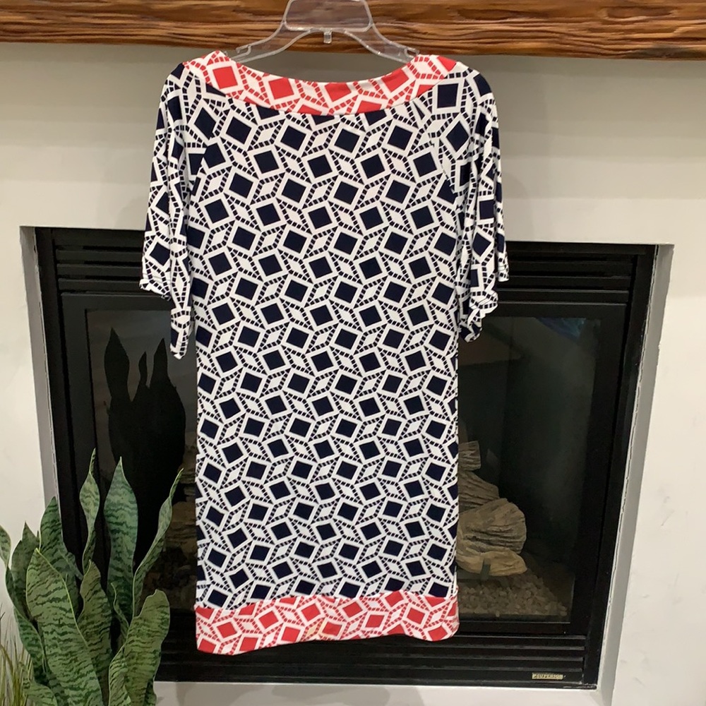 NWOT!{Tracy Negoshian}Sz S Navy/Wht/Faded Red Shift Dress - Picture 5 of 7